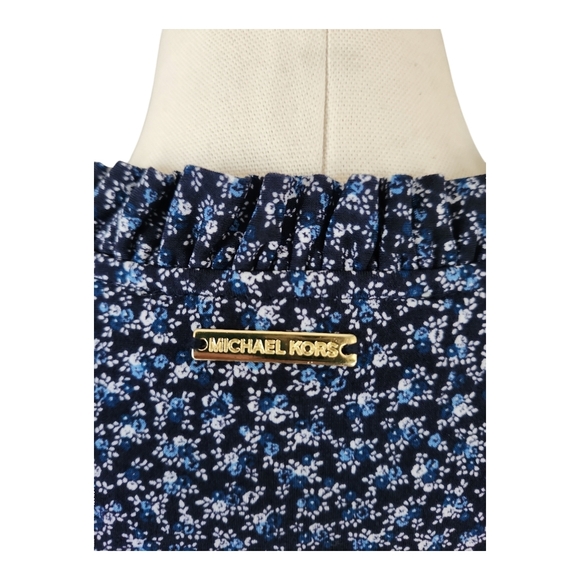 Michael Kors Navy Blue Floral Sleeveless Ruffle Midi Dress – Size L - Picture 9 of 11